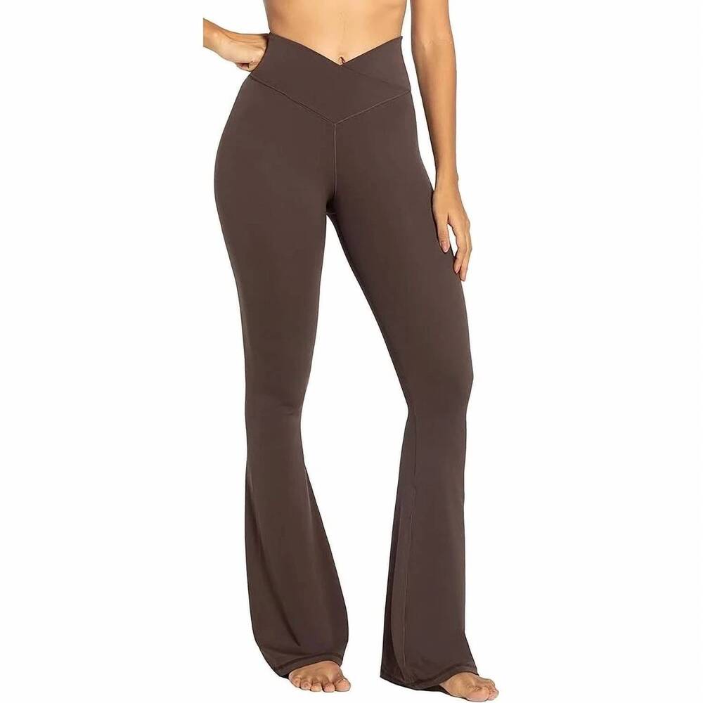 NEW SUNZEL high waisted tummy control wide leg flare leggings in brown